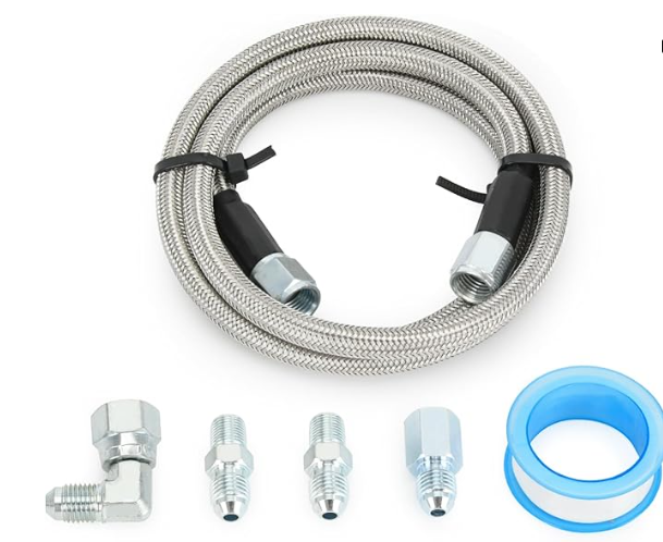 Braided oil pressure line and fittings