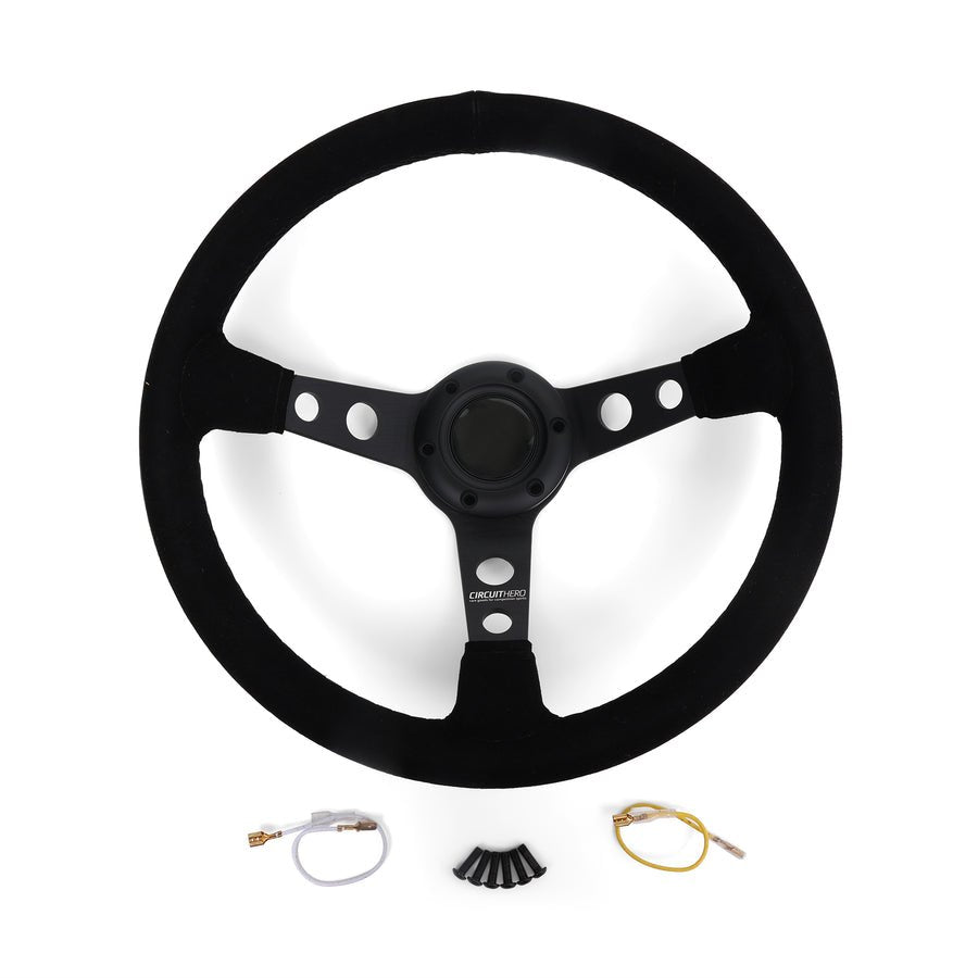 Circuit Hero 3 Spoke Steering Wheel with Holes 345mm/70mm Dish 6 Bolt - BLOX Racing