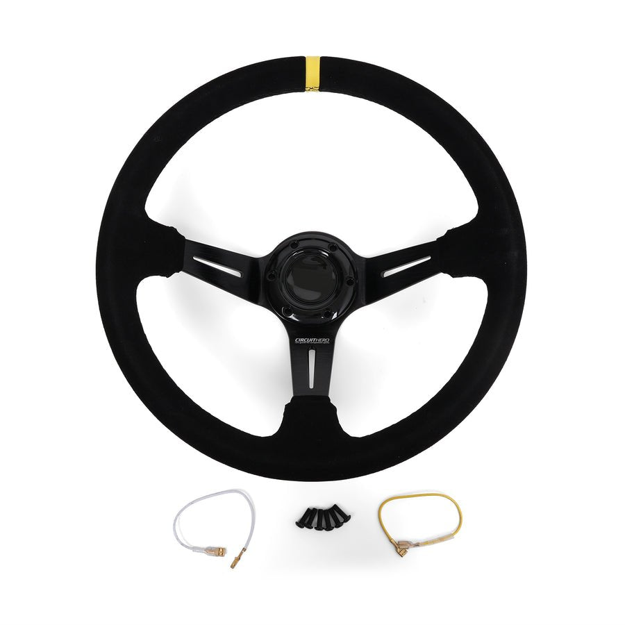 Circuit Hero 3 Spoke Steering Wheel with Slots 350mm/97mm Dish 6 Bolt - BLOX Racing
