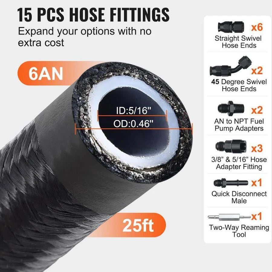 Honda Daddy's new 20FT 6AN Fuel Line,AN6 Braided Fuel Line Nylon CPE 20FT Kit